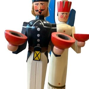 Vintage German Wooden Candle Holders 6” Angel & 6” Miner Christmas Figures
